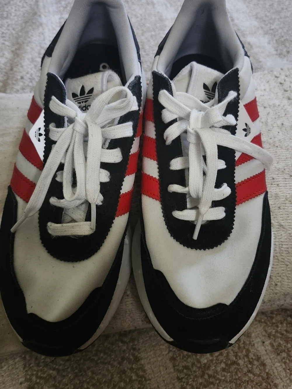 Adidas Retro Runner Sneakers in White, Black & Red
